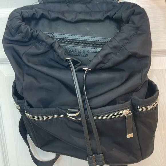 CALVIN KLEIN // black fashion backpack // fold over // TONS of zipper pockets - Picture 6 of 16